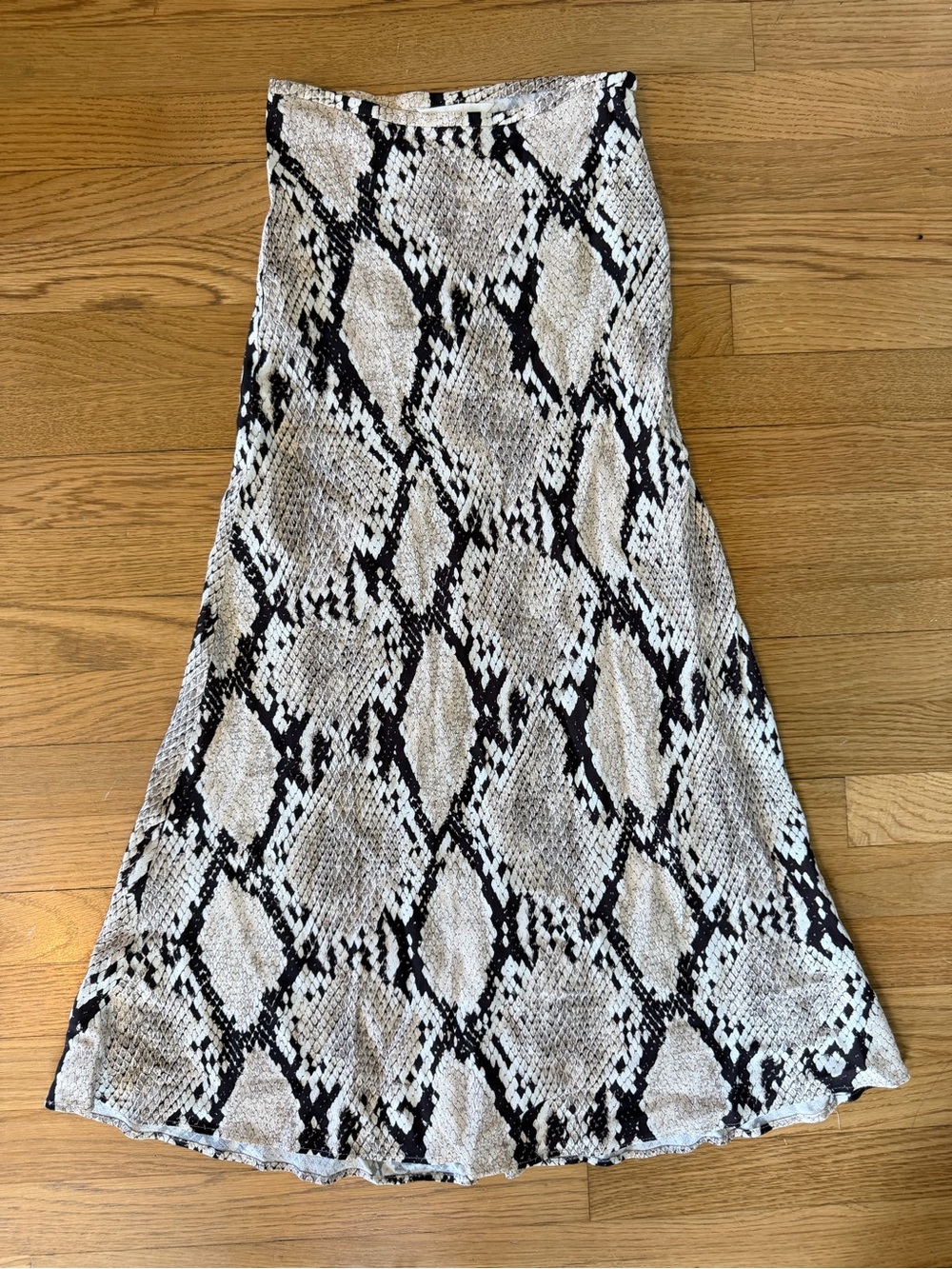H&M Black and Cream Snake-Print A-Line Midi Skirt